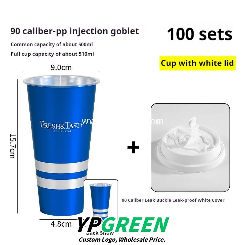 500ml Blue Metallic-Lined Plastic Cup 9x4.8x15.7cm + Leak-Resistant White Lid