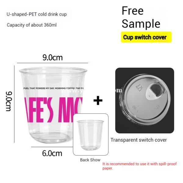 360ml Clear Plastic Coffee Cup with Custom Pink Kraft Corrugated Sleeve 9×6×9cm
