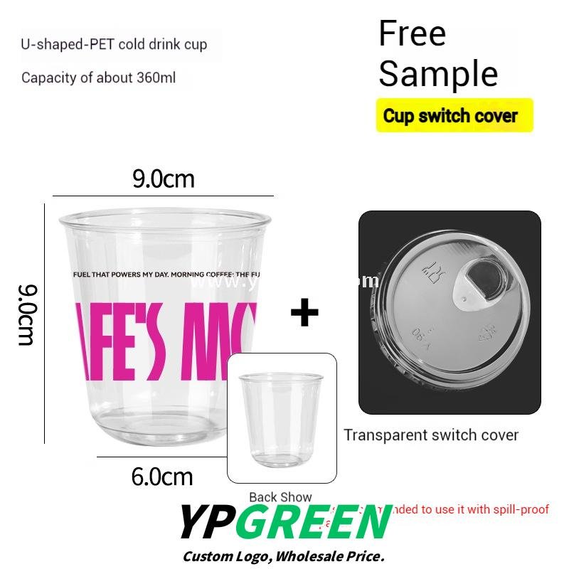 360ml Clear Plastic Coffee Cup with Custom Pink Kraft Corrugated Sleeve 9×6×9cm
