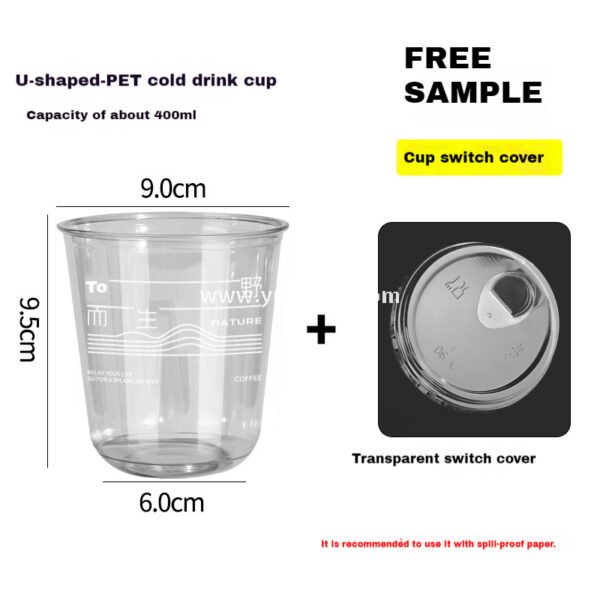 400ml U-Shaped PET Coffee Cup with Honeycomb Sleeve – 9x6x9.5cm Clear Cold Drink To-Go