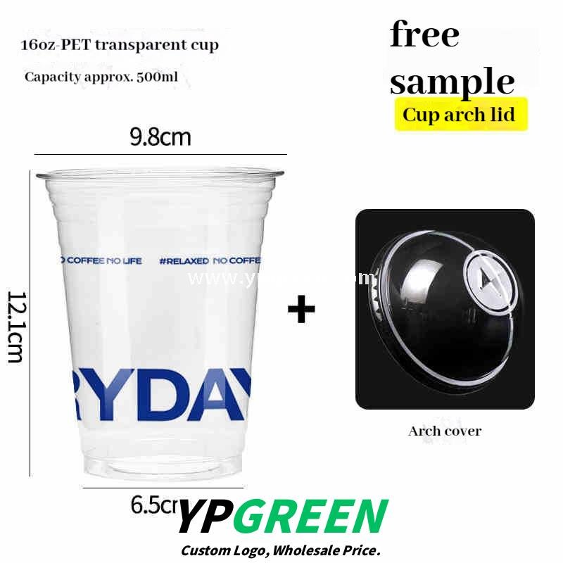 500ml Cold Drink Cup with Sleeve & Lid 9.8x6.5x12.1cm – 16oz Disposable PET Cup