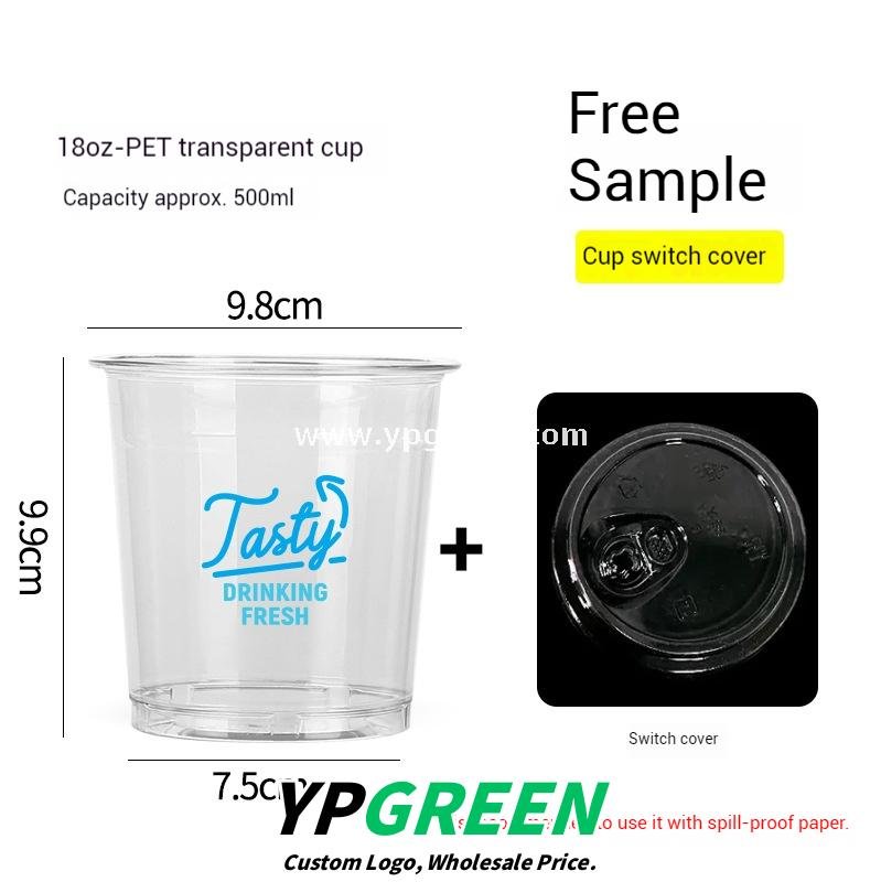 18oz 500ml PET Clear Cold Drink Cup with Custom White Paper Sleeve – 9.8x7.5x9.9cm