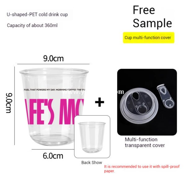 360ml Clear Plastic Coffee Cup with Custom Pink Kraft Corrugated Sleeve 9×6×9cm