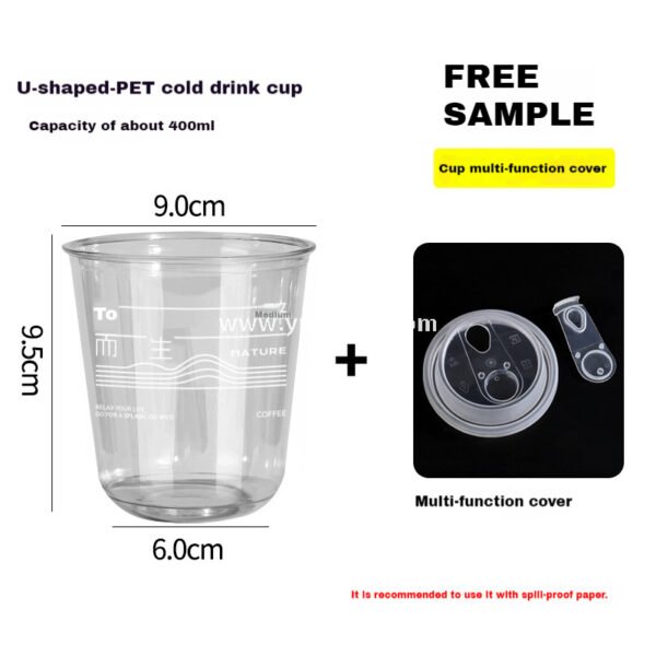 400ml U-Shaped PET Coffee Cup with Honeycomb Sleeve – 9x6x9.5cm Clear Cold Drink To-Go