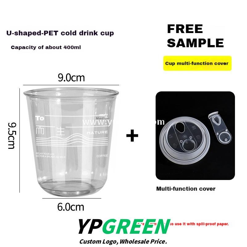400ml U-Shaped PET Coffee Cup with Honeycomb Sleeve – 9x6x9.5cm Clear Cold Drink To-Go