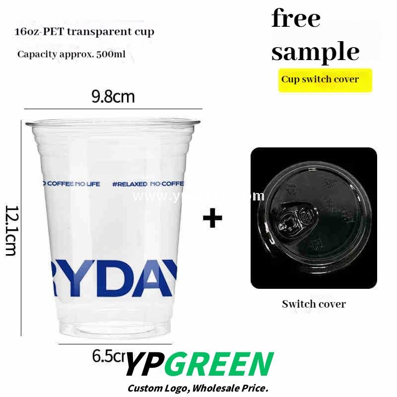 500ml Cold Drink Cup with Sleeve & Lid 9.8x6.5x12.1cm – 16oz Disposable PET Cup