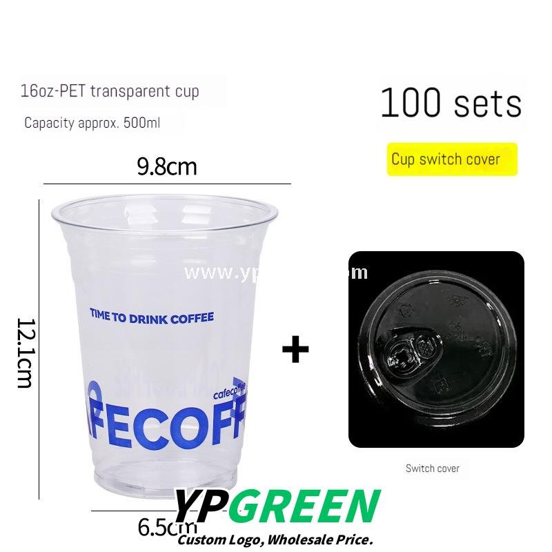 16oz Blue PET Cold Drink Cups with Lids – 500ml Disposable Iced Beverage Cups