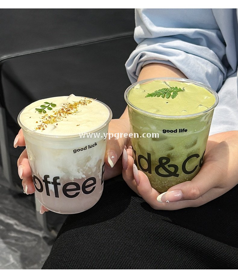400ml PET U-Shaped Cold Drink Cups with Lid – 9x6x9.5cm Disposable Coffee Cup