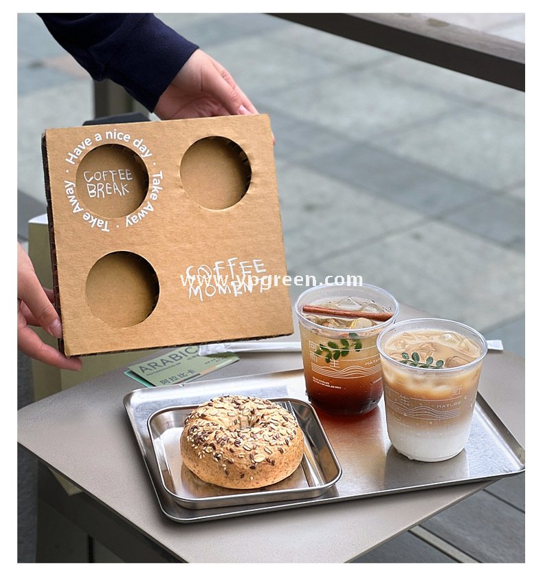 400ml U-Shaped PET Coffee Cup with Honeycomb Sleeve – 9x6x9.5cm Clear Cold Drink To-Go