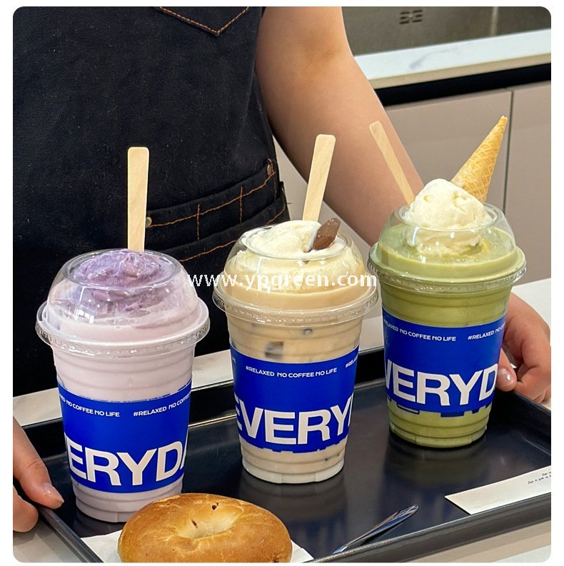 500ml Cold Drink Cup with Sleeve & Lid 9.8x6.5x12.1cm – 16oz Disposable PET Cup