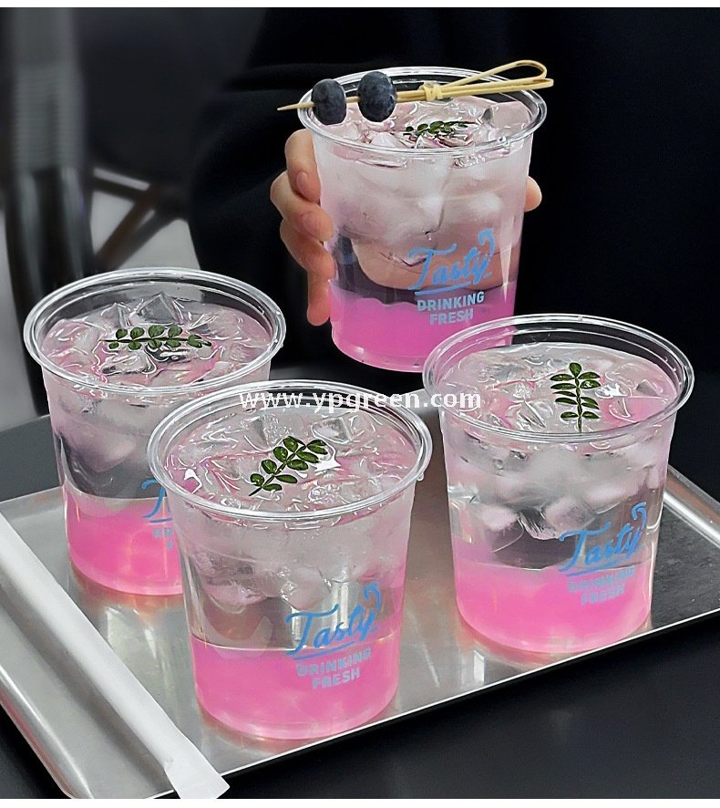 18oz 500ml PET Clear Cold Drink Cup with Custom White Paper Sleeve – 9.8x7.5x9.9cm