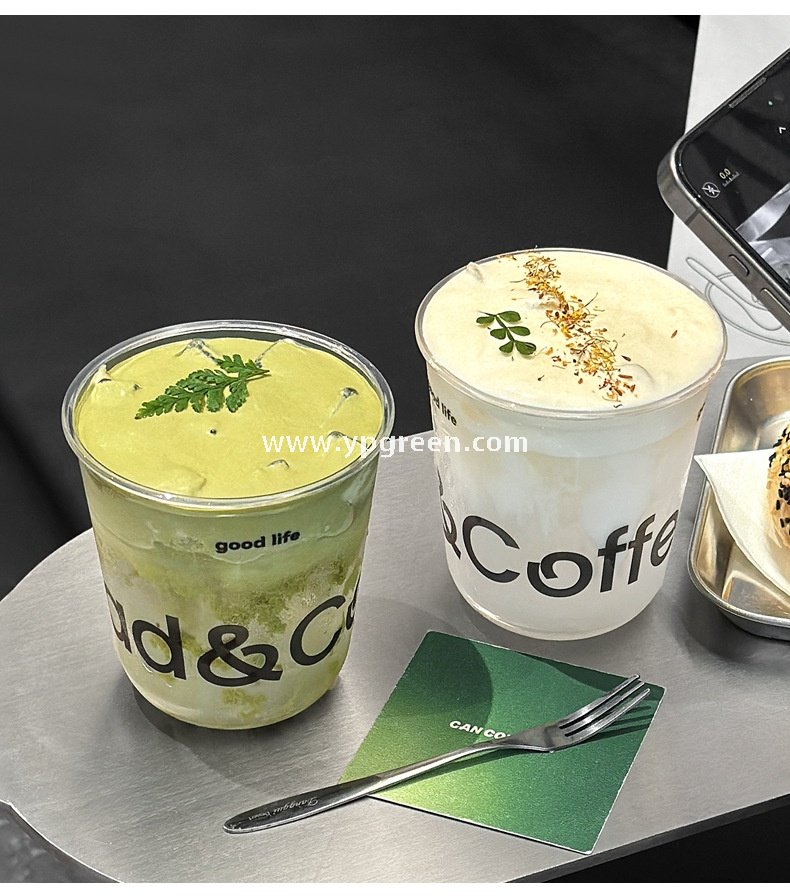 400ml PET U-Shaped Cold Drink Cups with Lid – 9x6x9.5cm Disposable Coffee Cup
