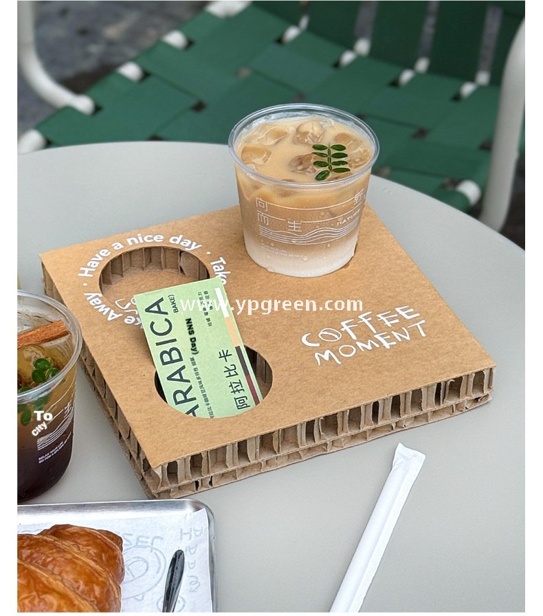 400ml U-Shaped PET Coffee Cup with Honeycomb Sleeve – 9x6x9.5cm Clear Cold Drink To-Go