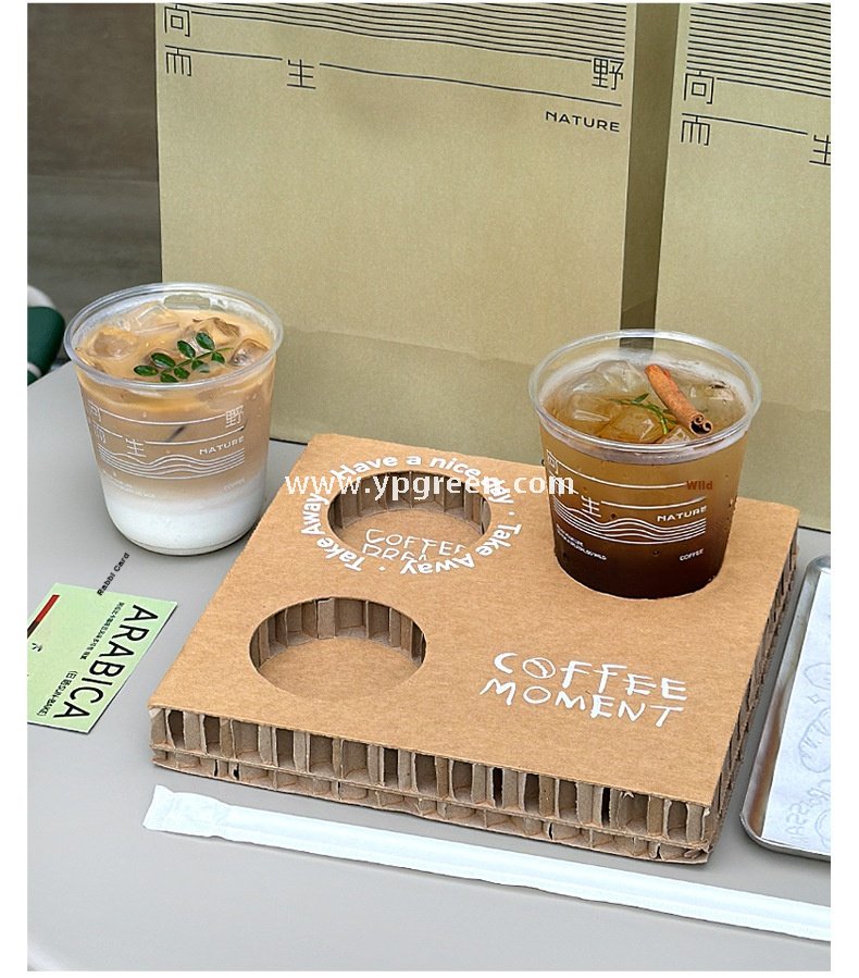 400ml U-Shaped PET Coffee Cup with Honeycomb Sleeve – 9x6x9.5cm Clear Cold Drink To-Go