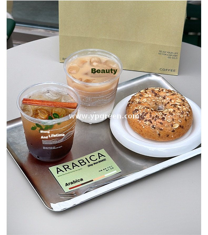400ml U-Shaped PET Coffee Cup with Honeycomb Sleeve – 9x6x9.5cm Clear Cold Drink To-Go
