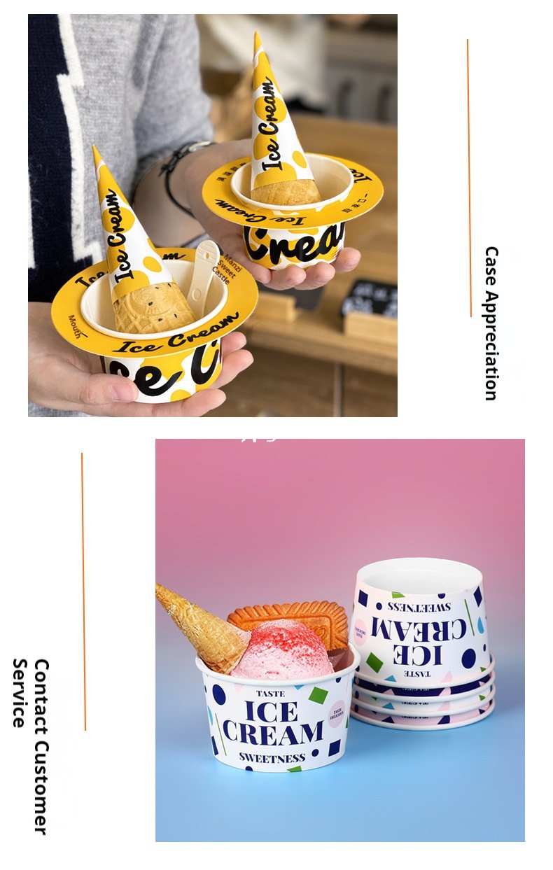 2 oz 95ml ice cream paper bowl – 7.5x6.2x4.2cm Gelato & Yogurt To-Go Bowls