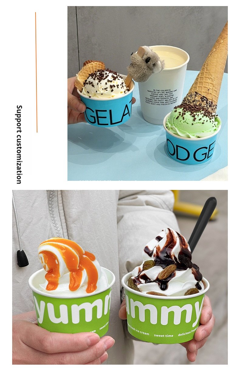 2 oz 95ml ice cream paper bowl – 7.5x6.2x4.2cm Gelato & Yogurt To-Go Bowls