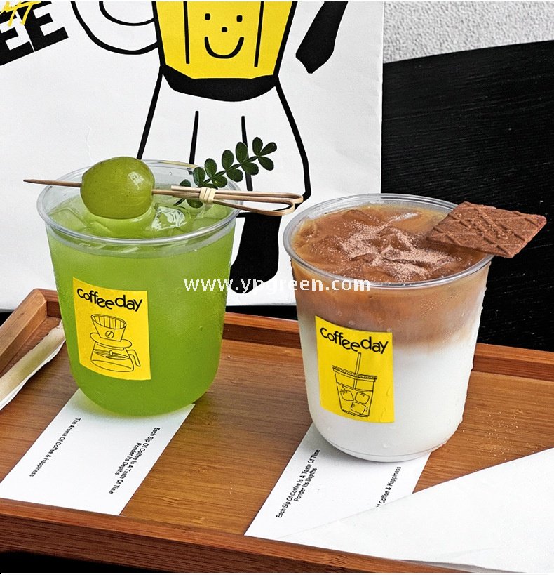 400ml cold drink U-shaped PET plastic cup without cover - 9x6x9.5cm To-Go Beverage Packaging Factory