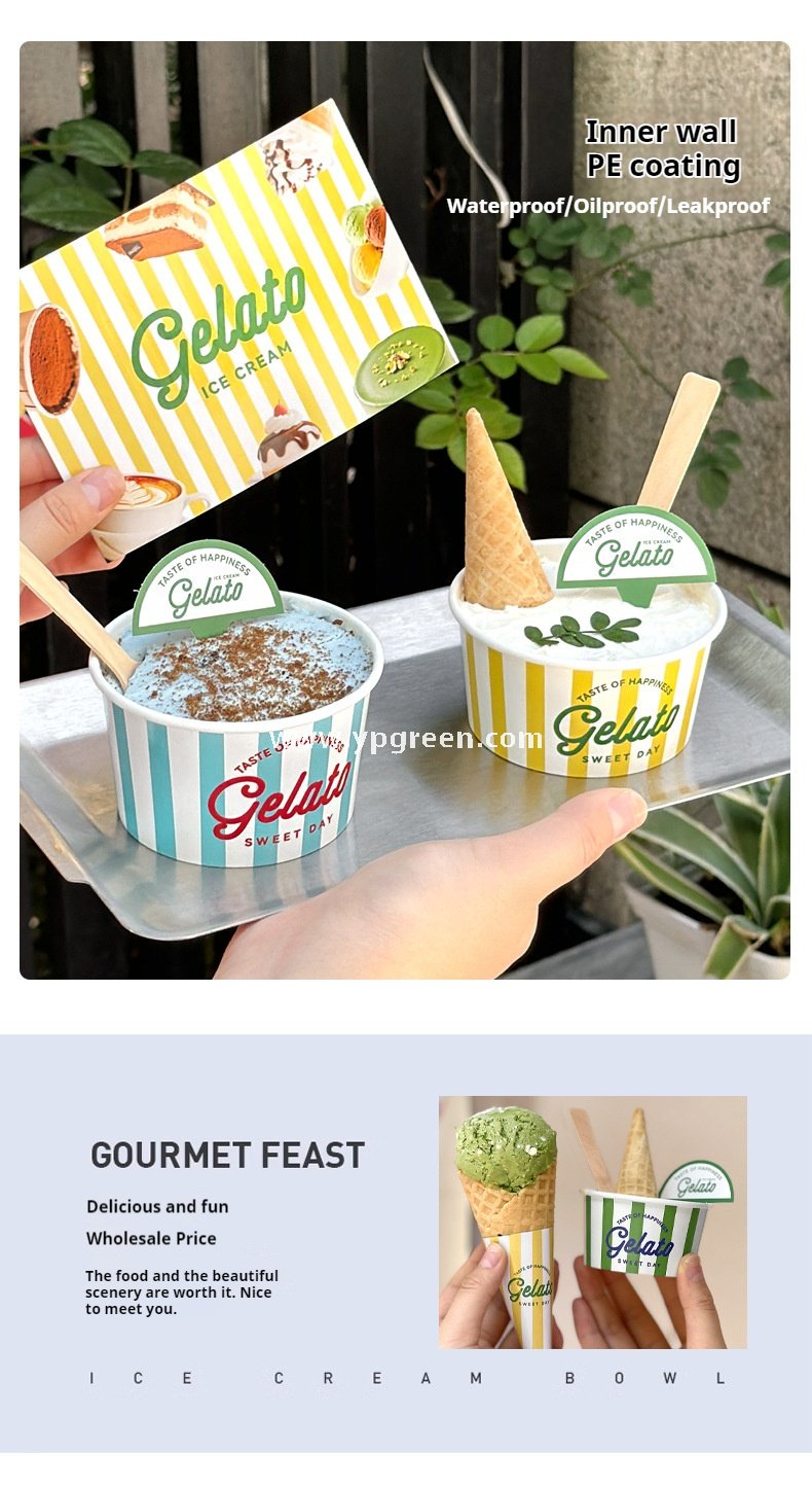 2 oz 95ml ice cream paper bowl – 7.5x6.2x4.2cm Gelato & Yogurt To-Go Bowls