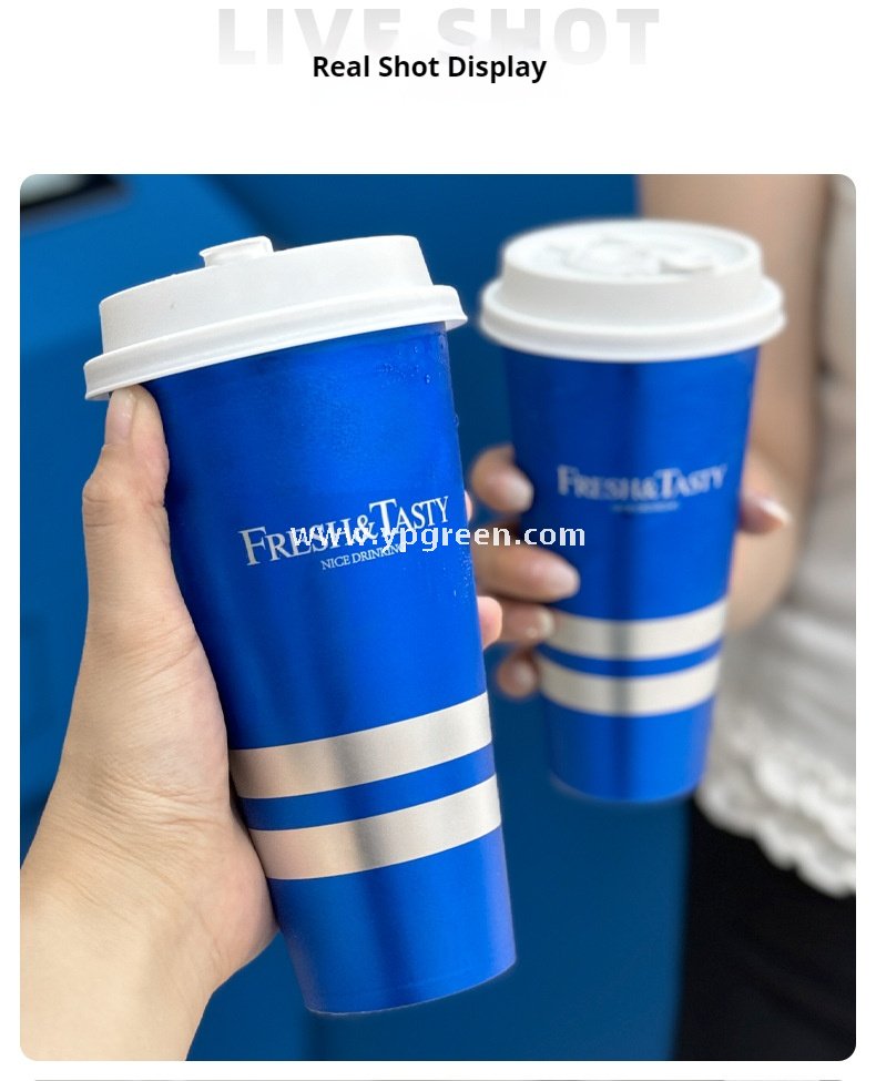 500ml Blue Metallic-Lined Plastic Cup 9x4.8x15.7cm + Leak-Resistant White Lid