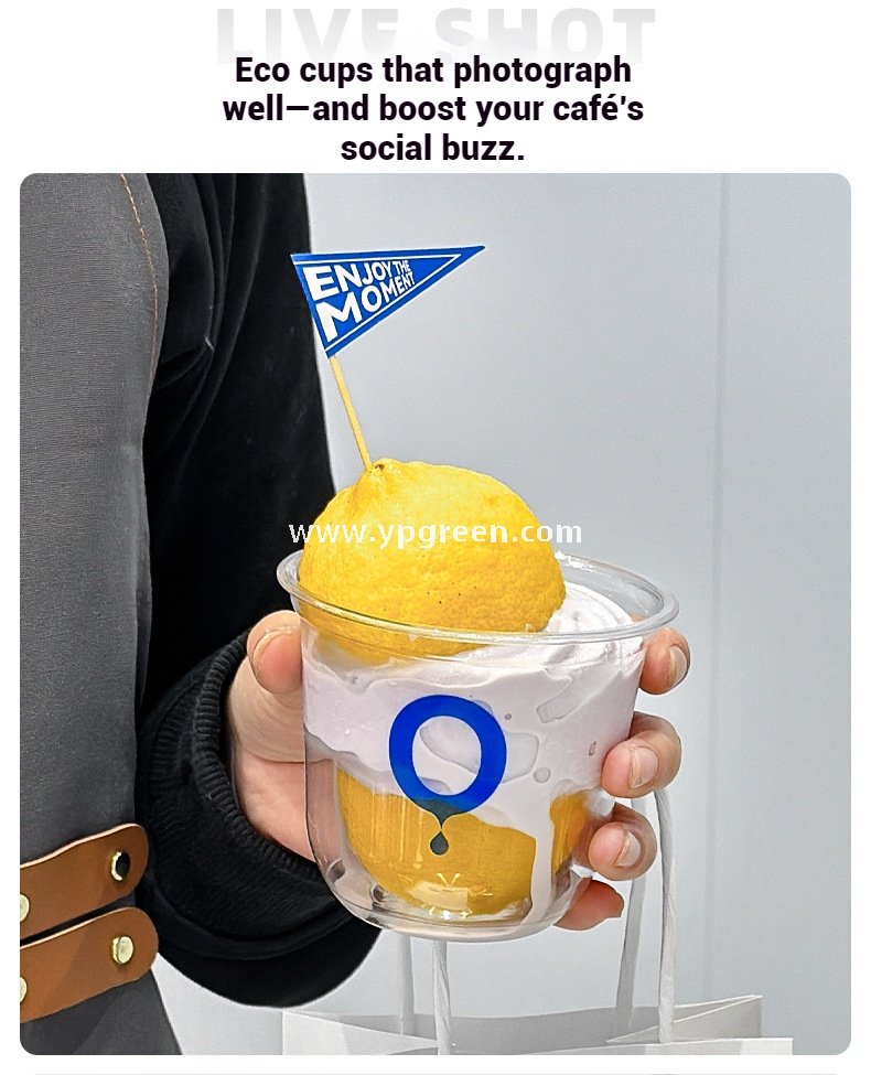360ml Thick PET Cup with Flag 9x6x9 cm U-Shaped Ice Cream & Smoothie Cup