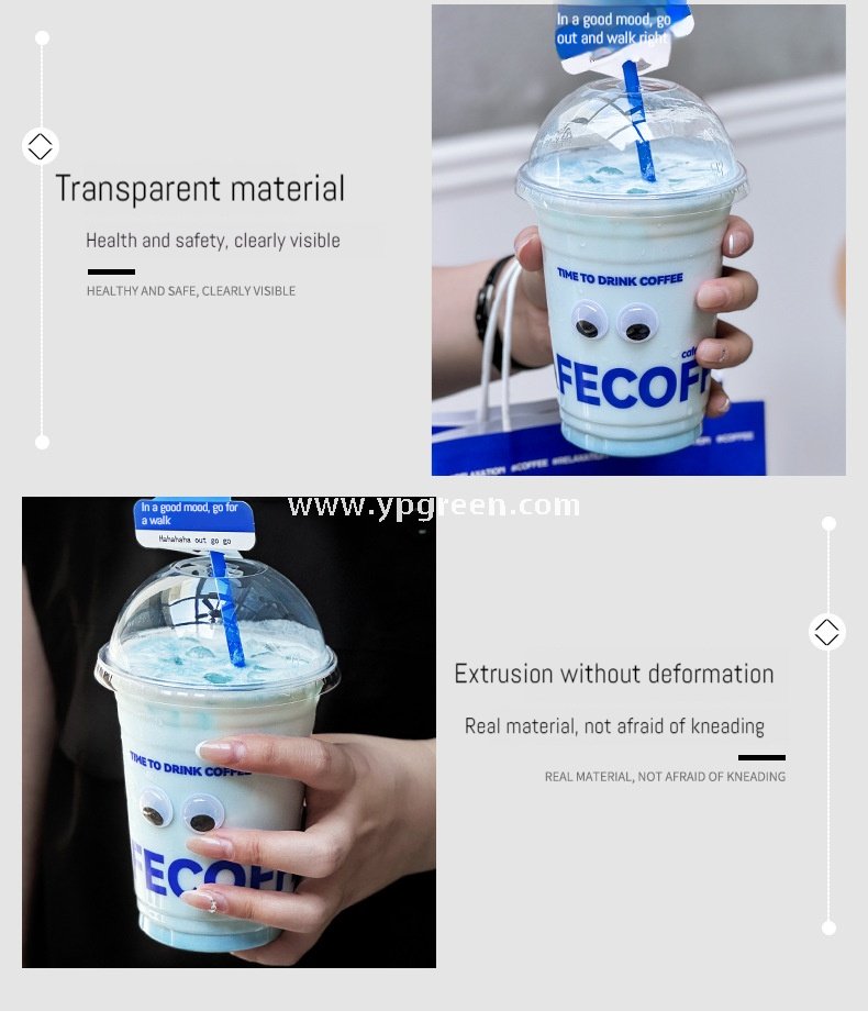 16oz Blue PET Cold Drink Cups with Lids – 500ml Disposable Iced Beverage Cups