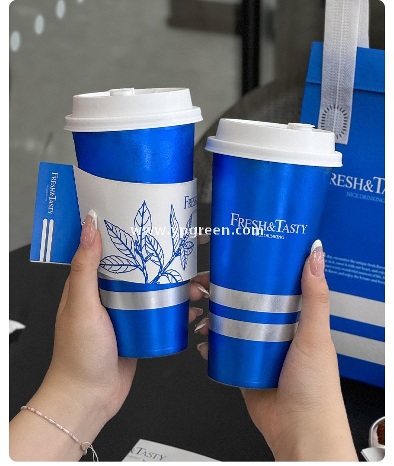 500ml Blue Metallic-Lined Plastic Cup 9x4.8x15.7cm + Leak-Resistant White Lid