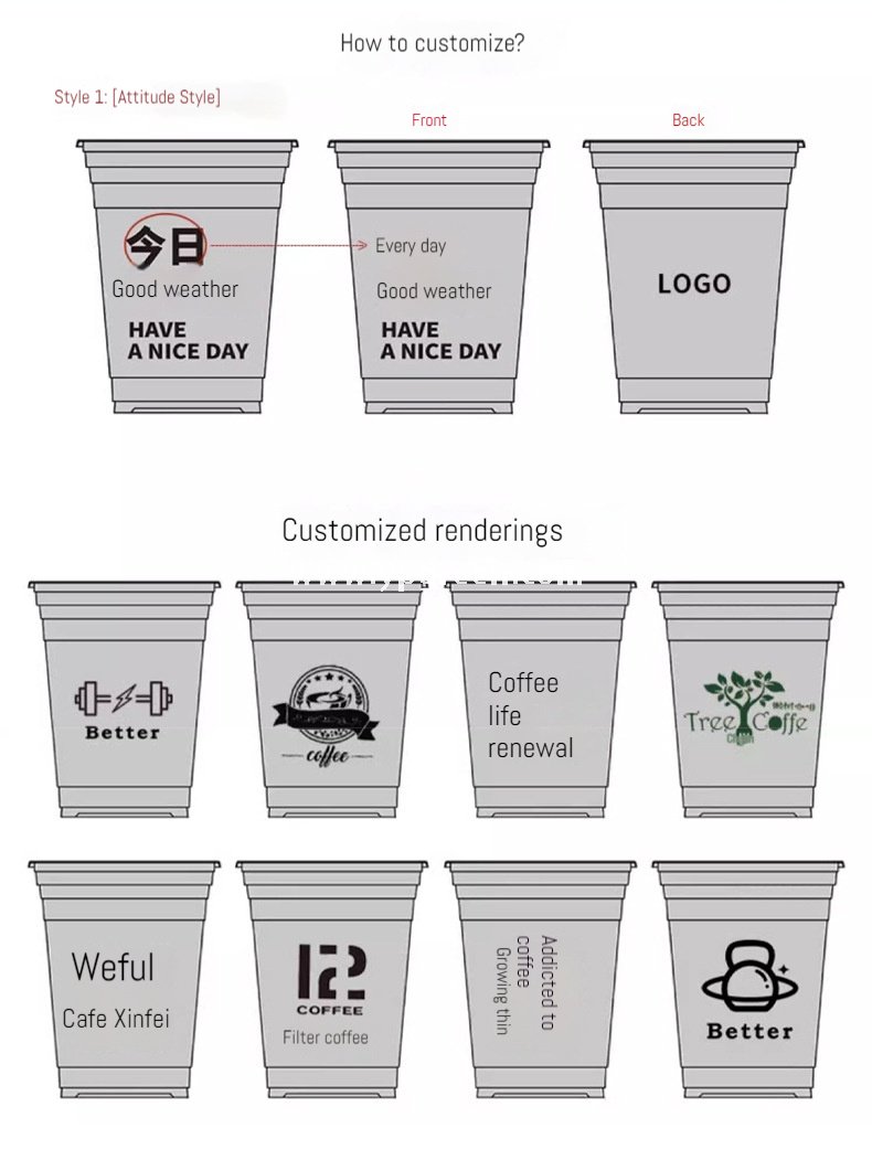 400ml Custom Logo U-Shaped Plastic Cups with 3 Different Lids – 9x6x9.5cm Disposable Cold Drink Packaging