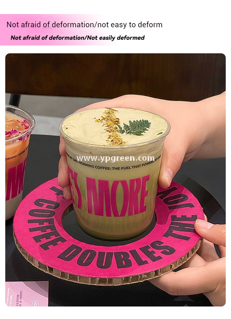 360ml Clear Plastic Coffee Cup with Custom Pink Kraft Corrugated Sleeve 9×6×9cm