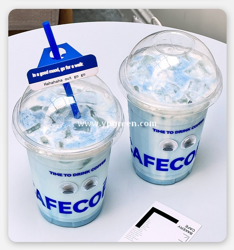 16oz Blue PET Cold Drink Cups with Lids – 500ml Disposable Iced Beverage Cups