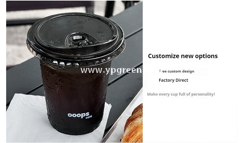 400ml PET black plastic coffee cup 14oz + switch lid – 9.8x6x10.7cm Wholesale Cold Beverage Disposable Drinkware