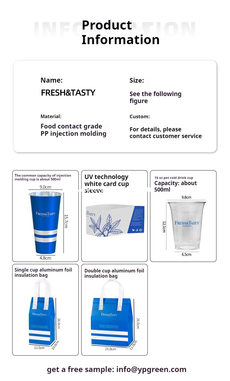 500ml Blue Metallic-Lined Plastic Cup 9x4.8x15.7cm + Leak-Resistant White Lid