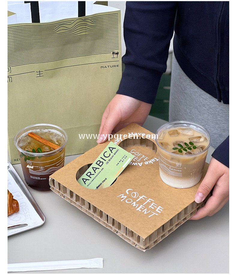 400ml U-Shaped PET Coffee Cup with Honeycomb Sleeve – 9x6x9.5cm Clear Cold Drink To-Go