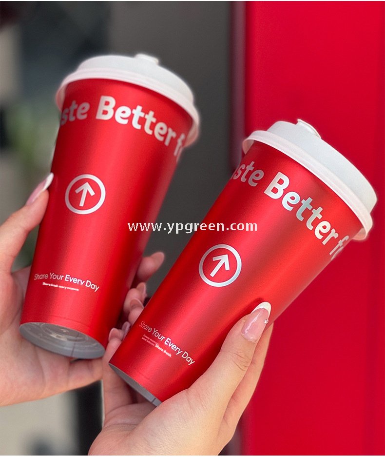 9x4.8x15.7cm Red Matte PP Cups with Lock & Lock leak-proof lid – 500ml Plastic Cups with Inner Foil