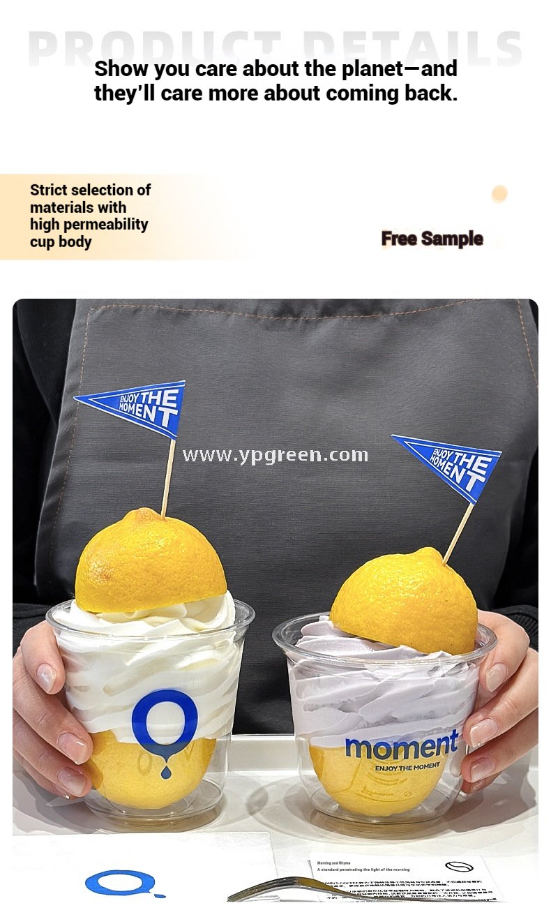 360ml Thick PET Cup with Flag 9x6x9 cm U-Shaped Ice Cream & Smoothie Cup