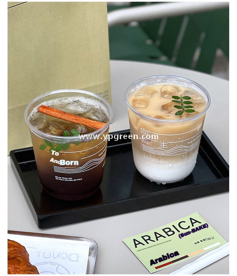 400ml U-Shaped PET Coffee Cup with Honeycomb Sleeve – 9x6x9.5cm Clear Cold Drink To-Go