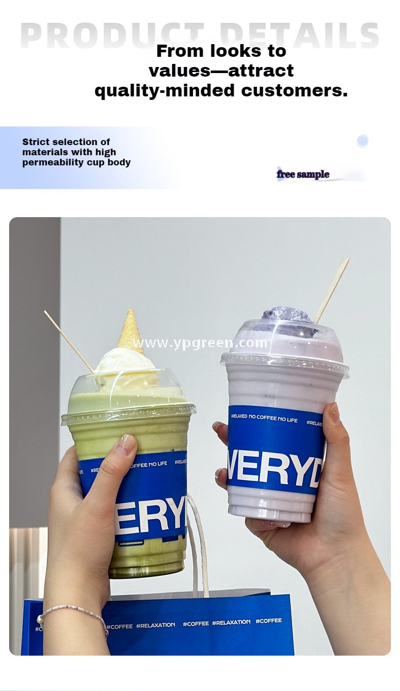 500ml Cold Drink Cup with Sleeve & Lid 9.8x6.5x12.1cm – 16oz Disposable PET Cup