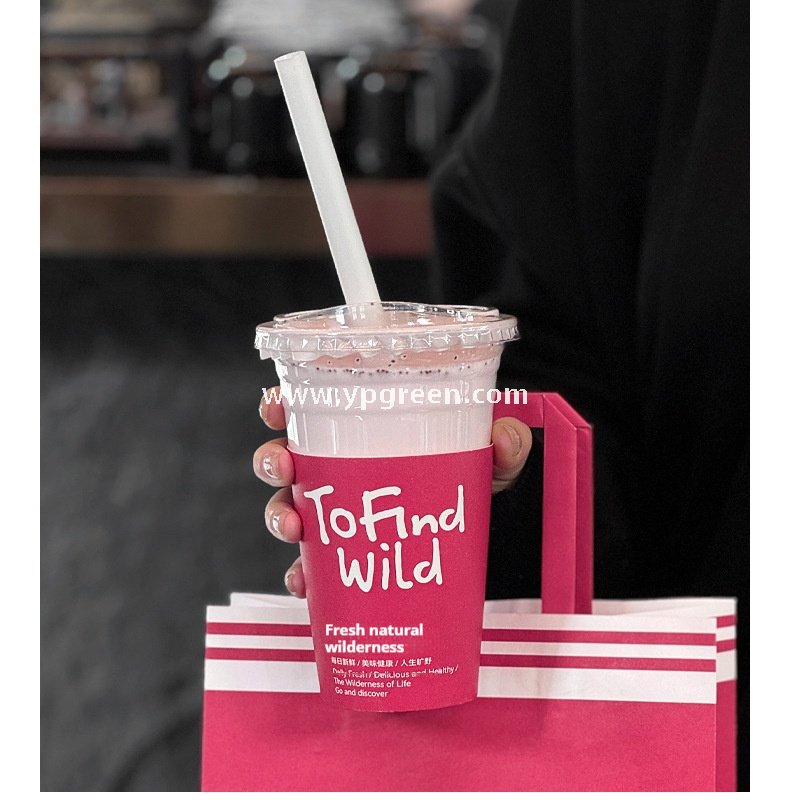 500ml Disposable Milk Tea Cups with Pink Wraps – 16oz 9.8x6.5x12.1cm Iced Drink Cup