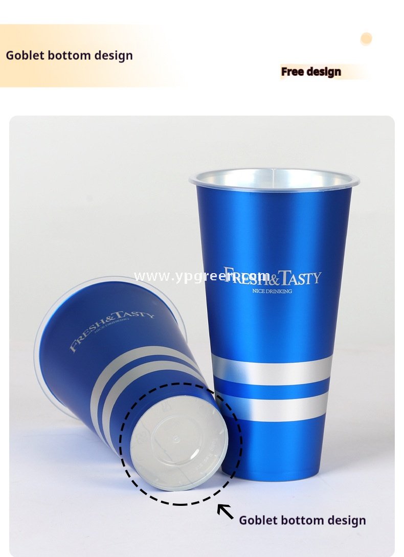 500ml Blue Metallic-Lined Plastic Cup 9x4.8x15.7cm + Leak-Resistant White Lid