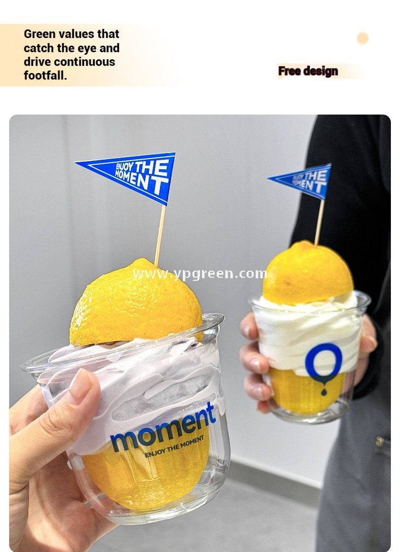 360ml Thick PET Cup with Flag 9x6x9 cm U-Shaped Ice Cream & Smoothie Cup