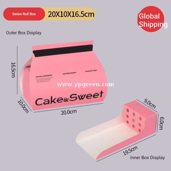 Pink Bakery Boxes for Mousse Cake & Swiss Roll – Disposable Paper Dessert Packaging with Custom Logo Option