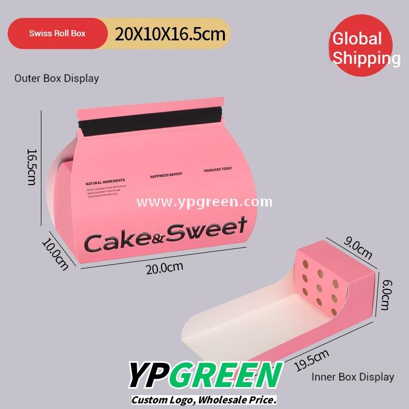 Pink Bakery Boxes for Mousse Cake & Swiss Roll – Disposable Paper Dessert Packaging with Custom Logo Option