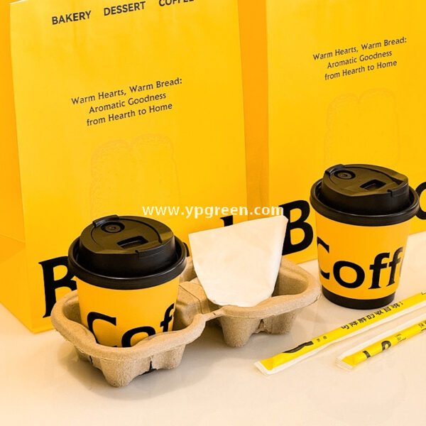 Yellow Double Wall Coffee Cups 260ml / 280ml / 330ml / 400ml / 500ml / 600ml Hollow Kraft Paper Cups Made from Virgin Pulp