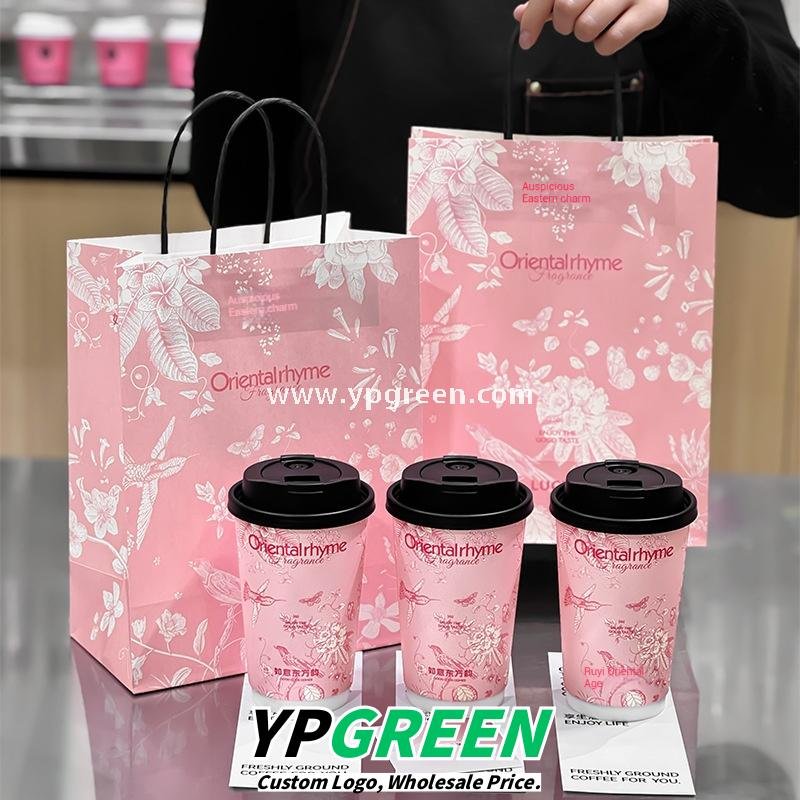 500ml / 600ml UV-Textured Double PE Coated Paper Cups – Hollow Wall Milk Tea Cups for Hot Drinks & Takeaway