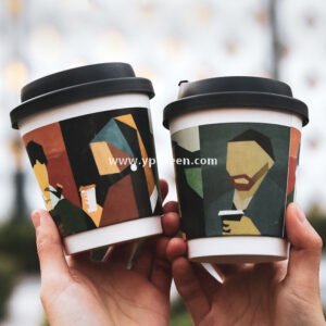 330ml Art Print Disposable Coffee Cup with Lid – Hollow Paper Cup with Famous Painting Design