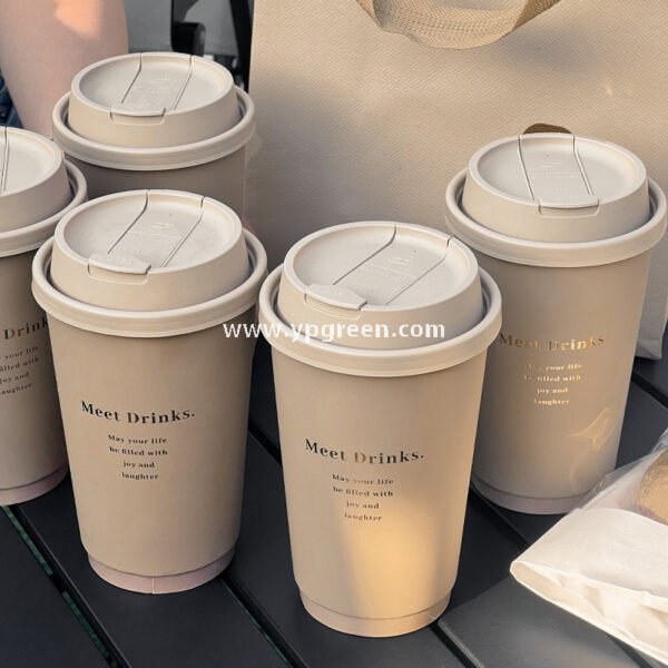16oz / 500ml Soft-Touch Paper Coffee Cups – Gold Hot Stamping Disposable Cups for Premium Takeaway