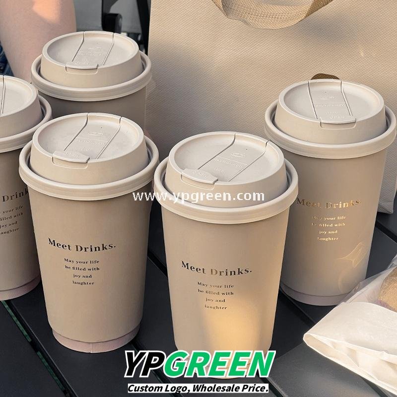 16oz / 500ml Soft-Touch Paper Coffee Cups – Gold Hot Stamping Disposable Cups for Premium Takeaway