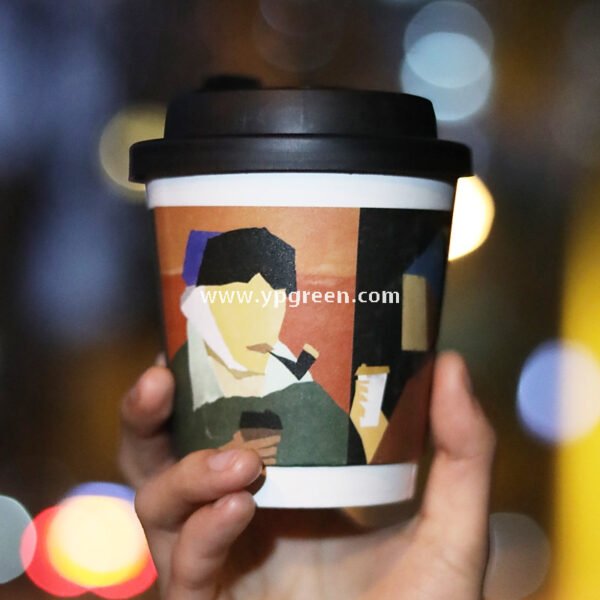 330ml Art Print Disposable Coffee Cup with Lid – Hollow Paper Cup with Famous Painting Design
