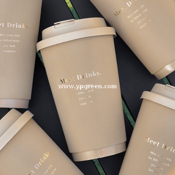 16oz / 500ml Soft-Touch Paper Coffee Cups – Gold Hot Stamping Disposable Cups for Premium Takeaway