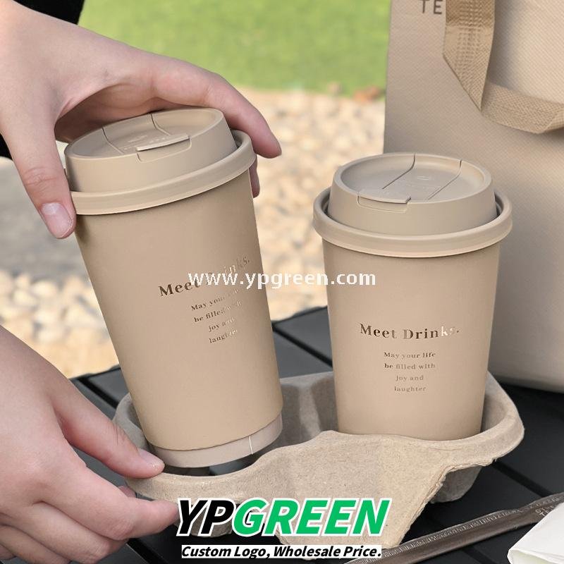 16oz / 500ml Soft-Touch Paper Coffee Cups – Gold Hot Stamping Disposable Cups for Premium Takeaway